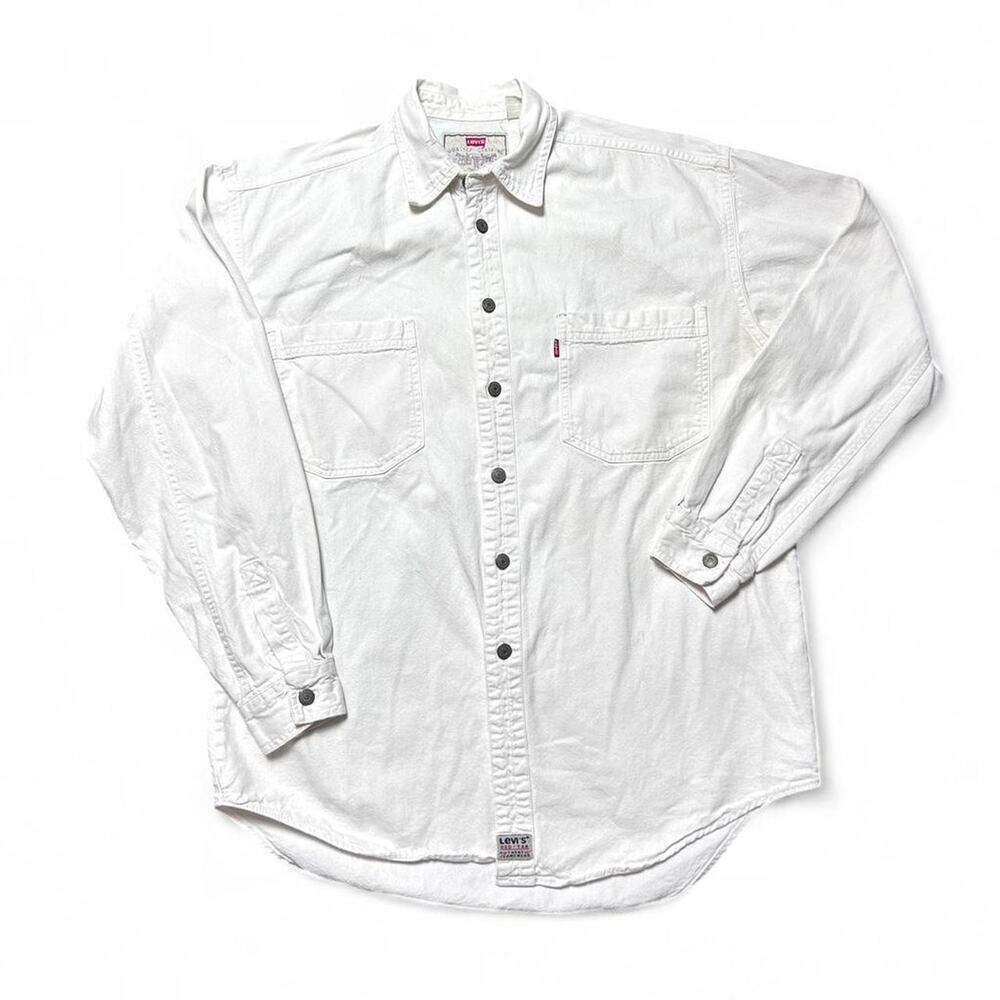 Levi’s Jeans Vintage 90s White Denim Metal Button Western Button Shirt Medium
